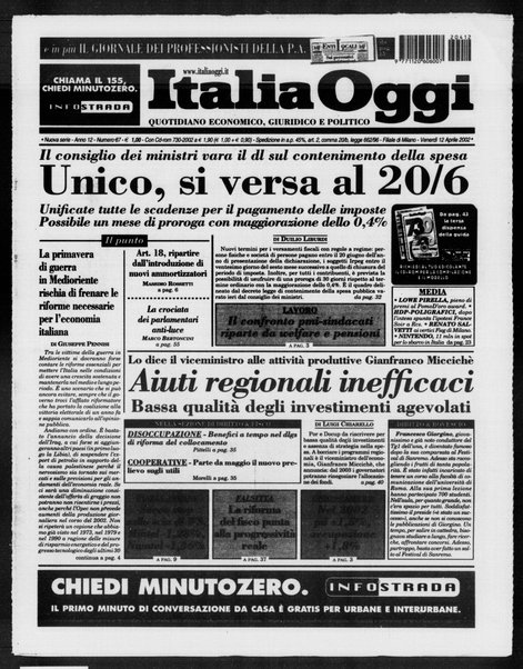 Italia oggi : quotidiano di economia finanza e politica